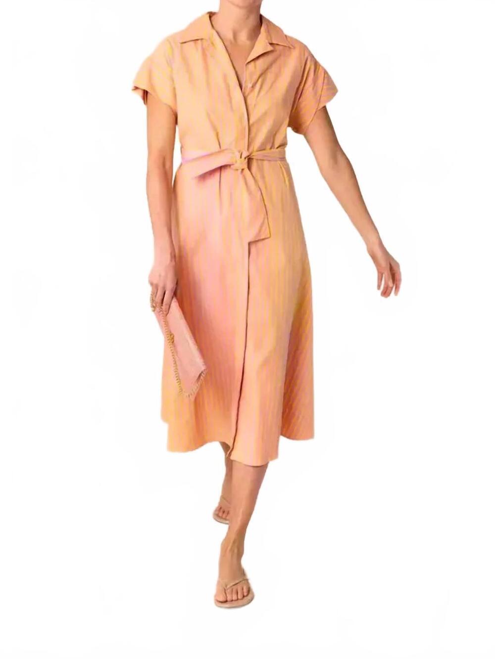 NEW ASPESI & CO cotton striped midi with tie belt shirtdress in riga rosa stripe